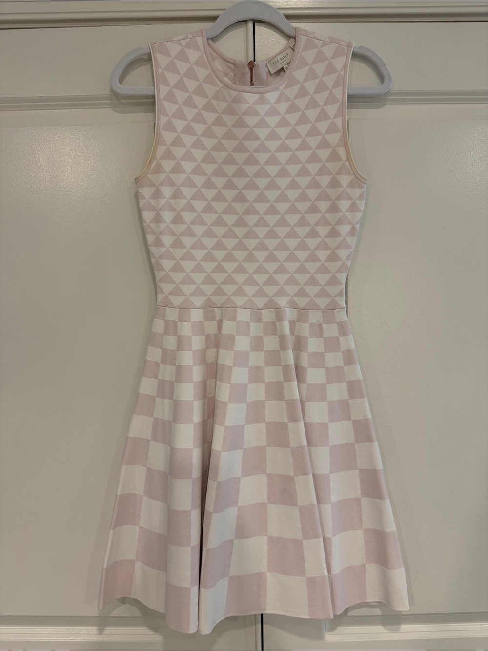 Ted Baker London Pink and White Geometric Fit & Flare Dress